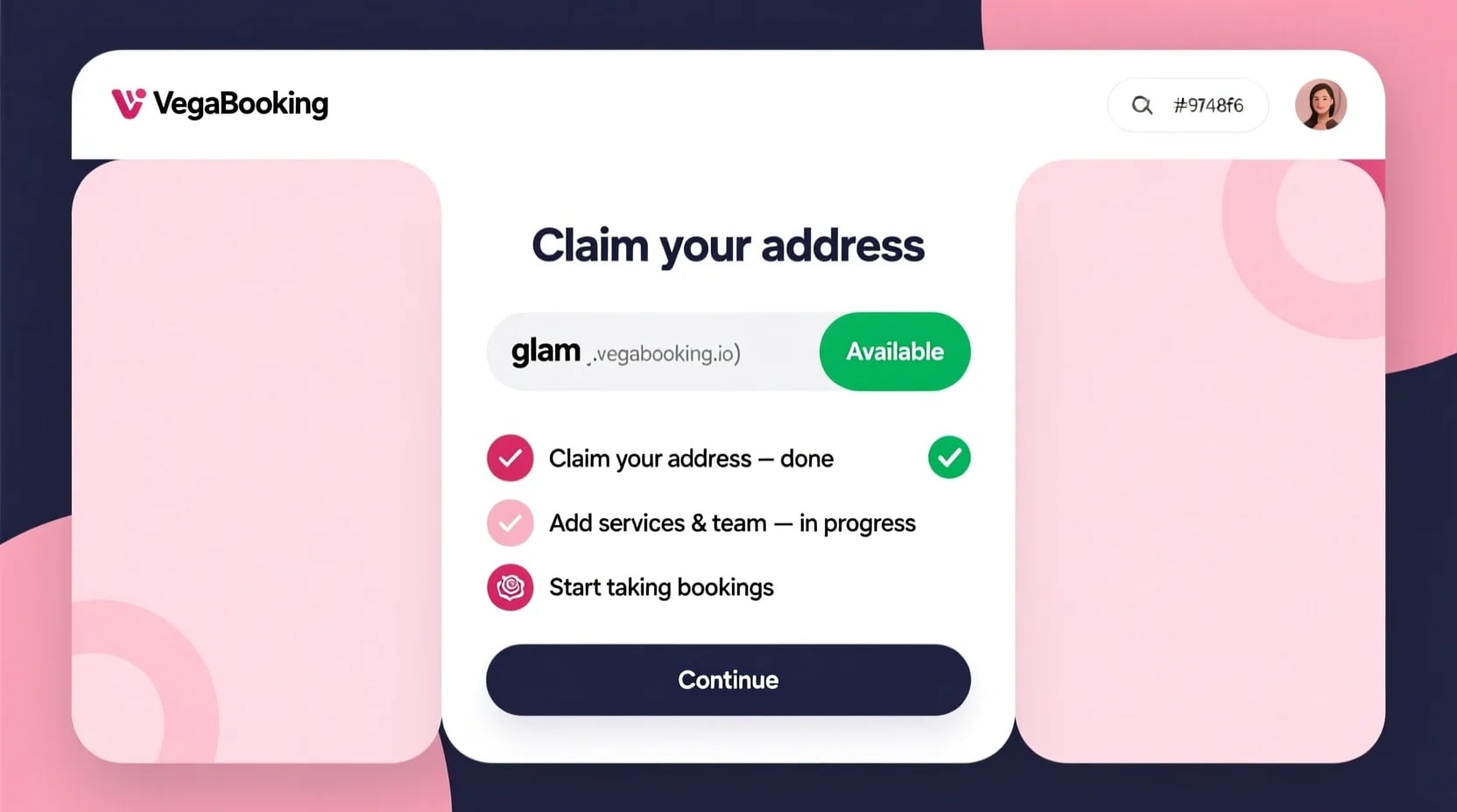 BenaPro onboarding screen claiming a salon web address