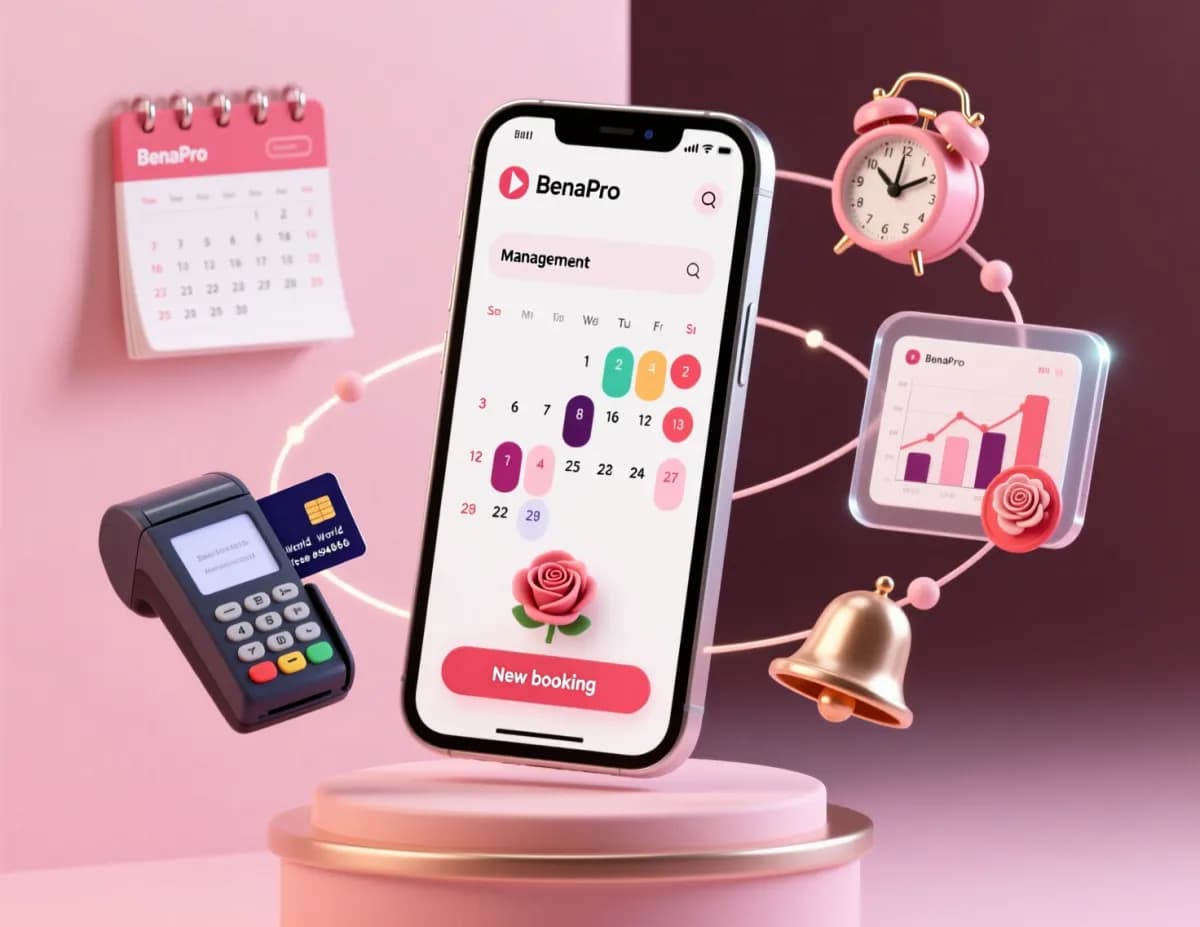 BenaPro salon app dashboard with bookings and reports
