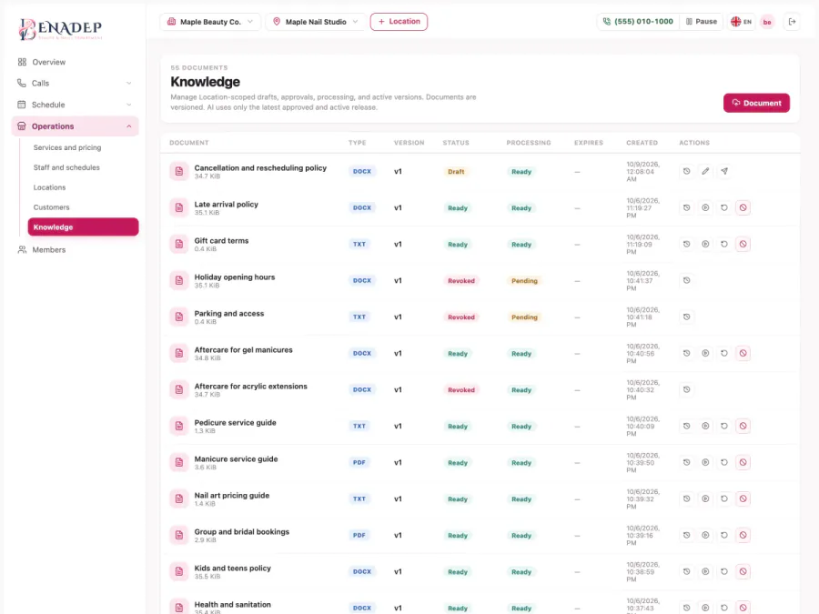 Approved policy documents in the Console's knowledge section